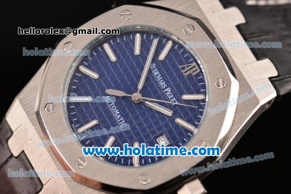 Audermars Piguet Royal Oak Classic Automatic with Silver Bezel ,Black Dial and Blue Leather Strap - Click Image to Close